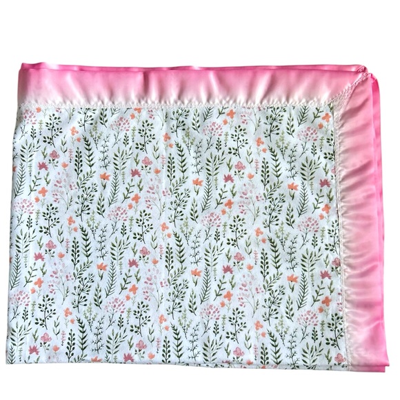 Hand Crafted Baby Blanket Colorful Floral Soft Flannel Blanket Satin Binding - Picture 5 of 6